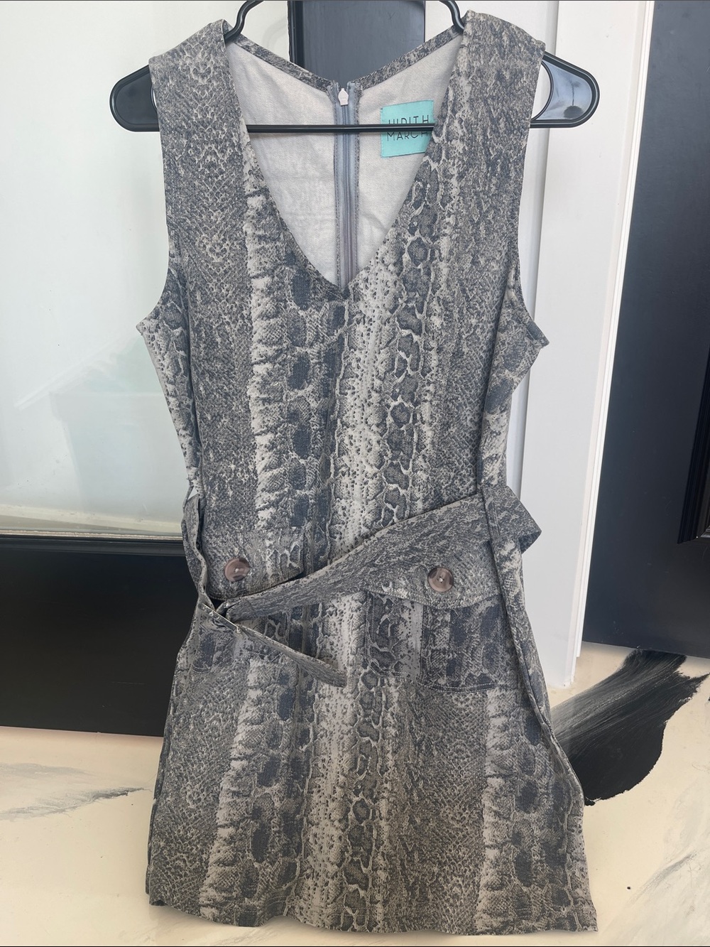 Judith March Gray Snake-Print Sleeveless Dress